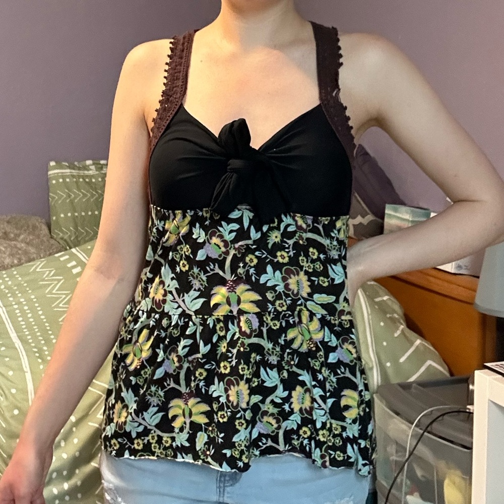 Free People floral tie front racer back tank